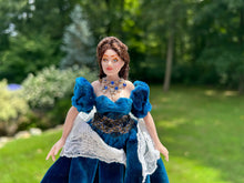 Load image into Gallery viewer, Dollhouse Miniature ~ Artisan Handmade Gone with the Wind Scarlett O'Hara Porcelain Lady Doll in Blue Dress & Necklace