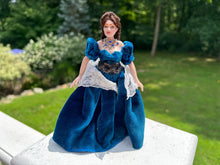 Load image into Gallery viewer, Dollhouse Miniature ~ Artisan Handmade Gone with the Wind Scarlett O'Hara Porcelain Lady Doll in Blue Dress & Necklace