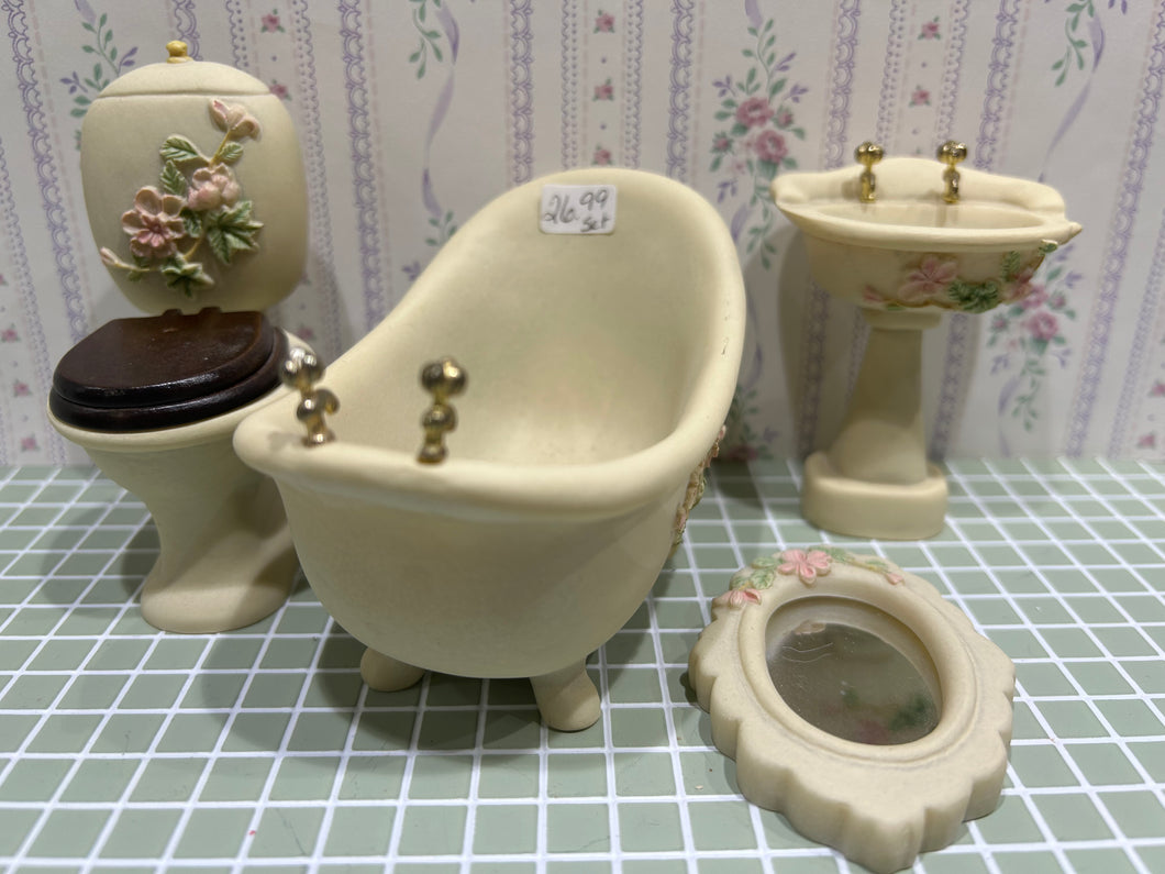 4 pc bath set - resin floral