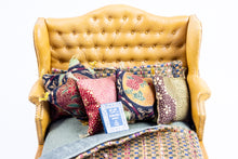 Load image into Gallery viewer, Dollhouse Miniature ~ Gail Steffey One of a Kind Leather Decorated Bed Made for Lee Lefkowitz
