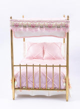 Load image into Gallery viewer, 9 Piece Bedroom Set with Brass Canopy Bed and Pink Linens
