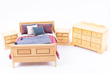 Load image into Gallery viewer, 4 Piece Oak Bedroom Set with Blue &amp; Red Linens
