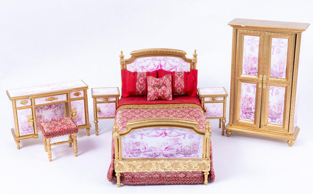 6 Piece Red & Gold Bedroom Set