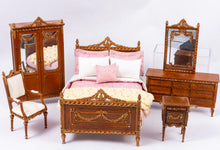 Load image into Gallery viewer, 6 Piece Pecan Wood &amp; Gold Trimmed Bedroom Set
