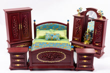 Load image into Gallery viewer, 5 Piece Mahogany East Asian Bedroom Set with Green Linens
