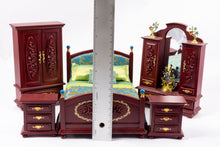 Load image into Gallery viewer, 5 Piece Mahogany East Asian Bedroom Set with Green Linens
