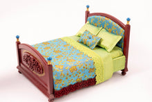 Load image into Gallery viewer, 5 Piece Mahogany East Asian Bedroom Set with Green Linens
