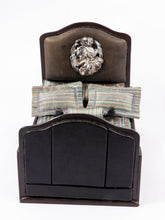 Load image into Gallery viewer, Black Faux Leather Bed with Striped Linens
