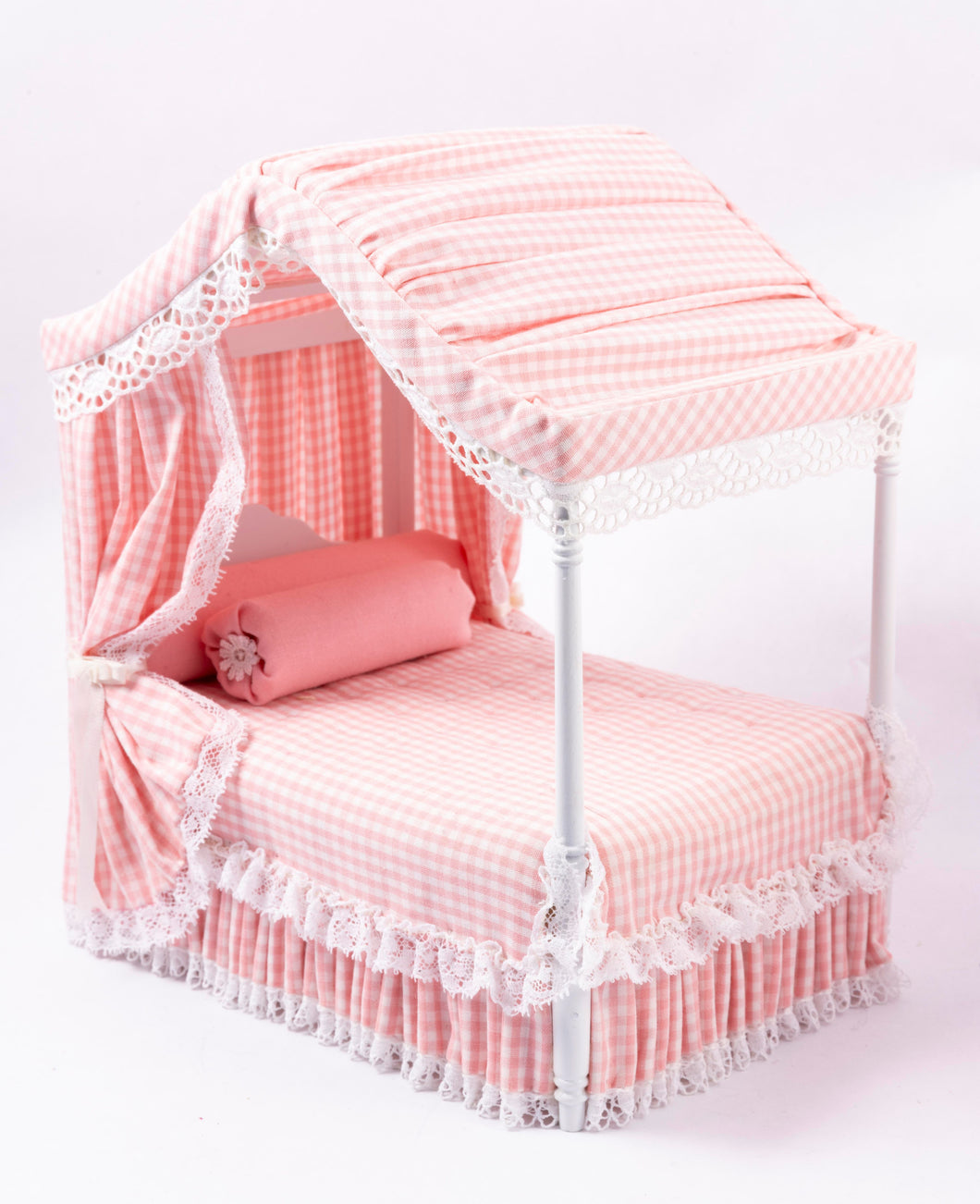 Pink & White Gingham Double Canopy Bed