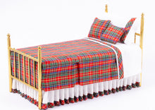 Load image into Gallery viewer, Red &amp; Green Plaid Twin Brass Bed
