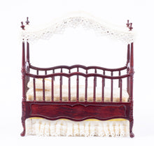Load image into Gallery viewer, ON SALE Mahogany Baby Crib with White Canopy &amp; Linens
