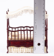 Load image into Gallery viewer, ON SALE Mahogany Baby Crib with White Canopy &amp; Linens

