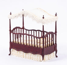 Load image into Gallery viewer, ON SALE Mahogany Baby Crib with White Canopy &amp; Linens
