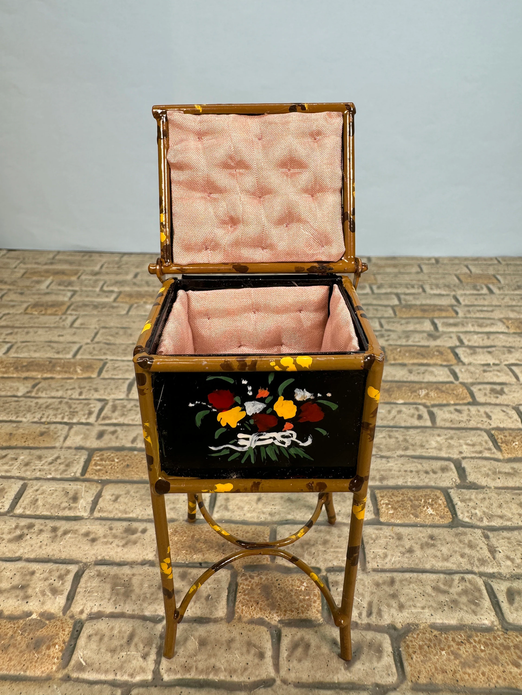 Vintage Artisan CYR Handmade Hand Painted Metal Opening Storage Table Made In England