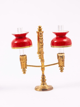 Load image into Gallery viewer, Vintage Brass Student Lamp with Double Shade in Red
