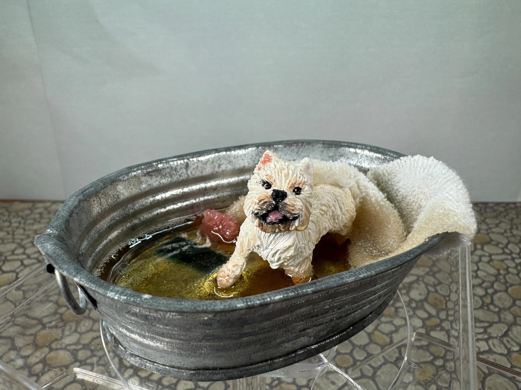Artisan Handmade OOAK Terrier Dog In Outdoor Bath Tub