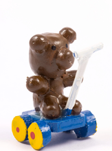 Load image into Gallery viewer, Vintage Teddy Bear on Toy Cart with Wheels (Blue)
