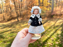 Load image into Gallery viewer, Handmade Porcelain Little Girl Doll in Victorian Coat &amp; Blue Dress
