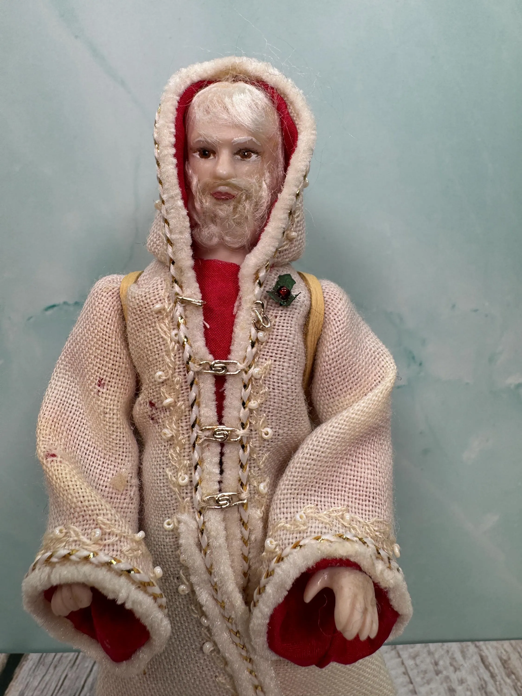 Artisan Handmade Hand Painted Porcelain Santa Doll With Toy Backpack