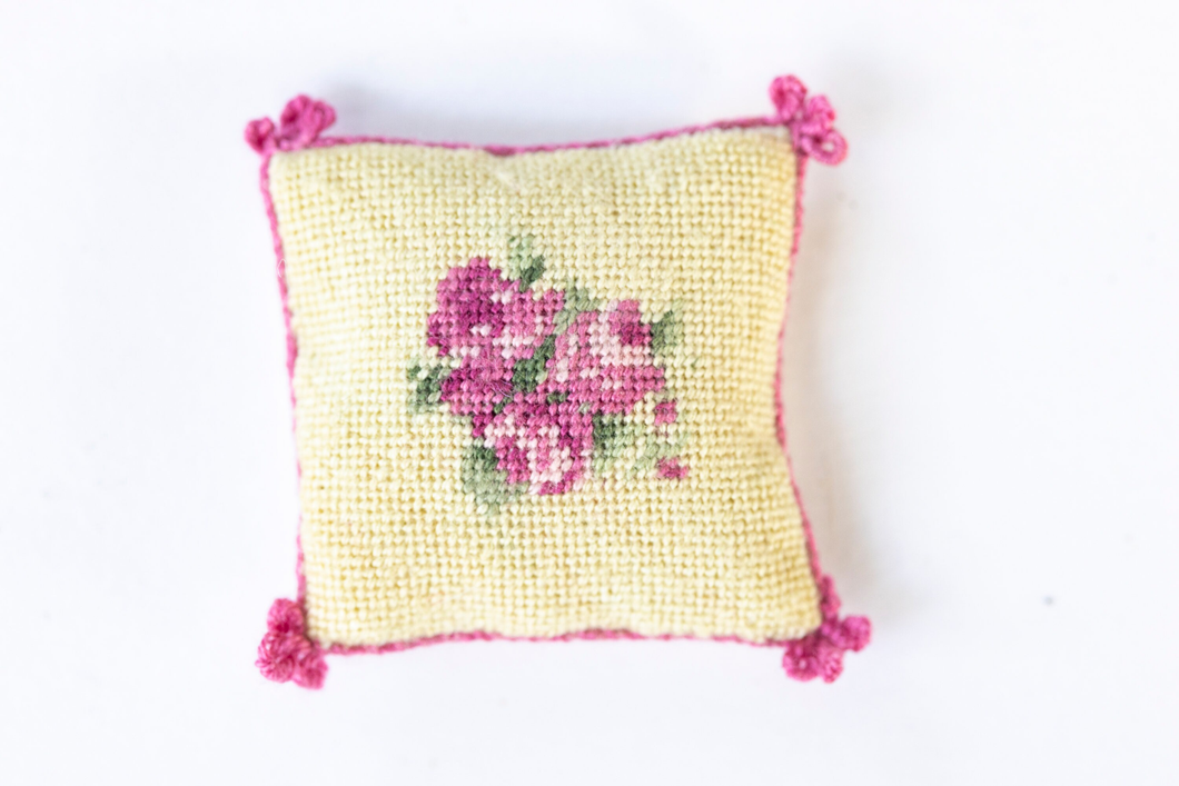 Needlepoint Pillow with Pink Roses Design - Ursula Sauerberg Estate