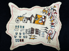 Load image into Gallery viewer, Artisan Rainbow Hand Sioux Trading Native American Line Drawing On Leather Hide
