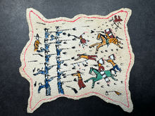Load image into Gallery viewer, Artisan Rainbow Hand Custer's Battle Native American Line Drawing On Leather Hide
