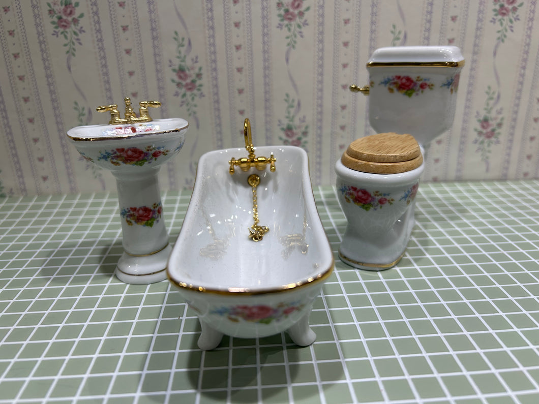 3 Pc Porcelain Floral Bath Set