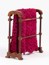 Load image into Gallery viewer, Wooden Quilt Rack with Burgundy Afghan
