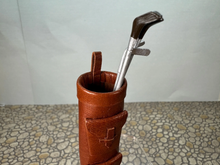 Load image into Gallery viewer, Vintage Artisan Handmade Leather Golf Bag &amp; Metal Clubs Set
