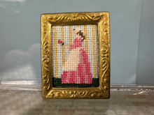 Load image into Gallery viewer, Artist Handmade Needlepoint Woman In Gold Picture Frame
