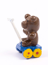 Load image into Gallery viewer, Vintage Teddy Bear on Toy Cart with Wheels (Blue)
