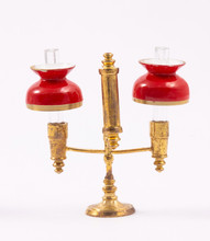 Load image into Gallery viewer, Vintage Brass Student Lamp with Double Shade in Red
