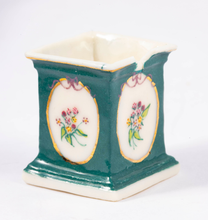 Load image into Gallery viewer, Ron Benson Green Square Floral Planter with Chip - On Sale
