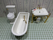 Load image into Gallery viewer, 3pc White &amp; Gold Porcelain Bath Set
