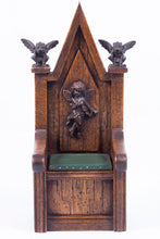 Load image into Gallery viewer, Carved Tudor / Gothic Throne with Green Leather Seat by Michael Mortimer
