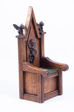 Load image into Gallery viewer, Carved Tudor / Gothic Throne with Green Leather Seat by Michael Mortimer
