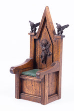 Load image into Gallery viewer, Carved Tudor / Gothic Throne with Green Leather Seat by Michael Mortimer
