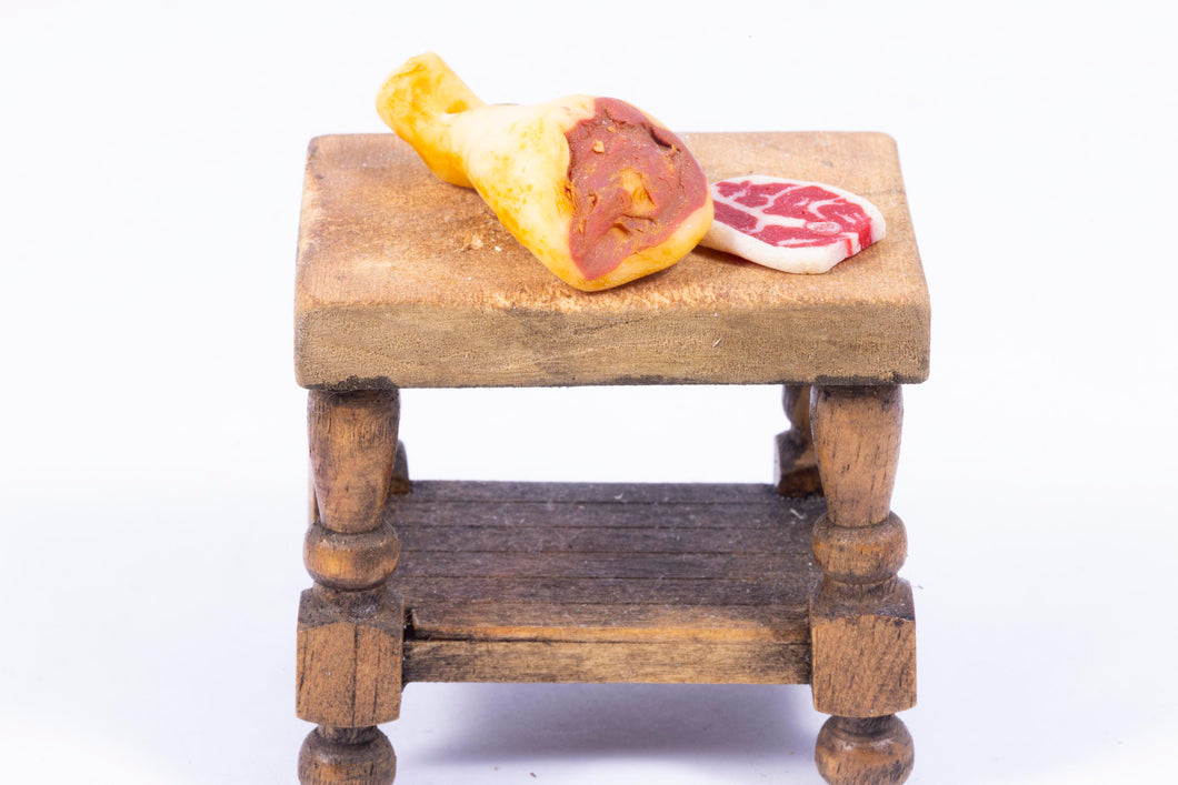 Tudor / Old Fashioned Butcher's Block Table with Meat