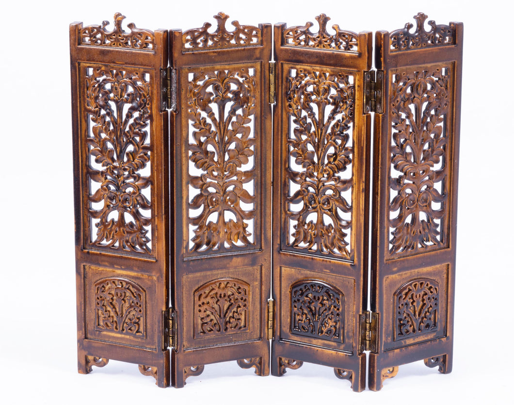 Carved Tudor / Gothic Wooden 4 Panel Screen