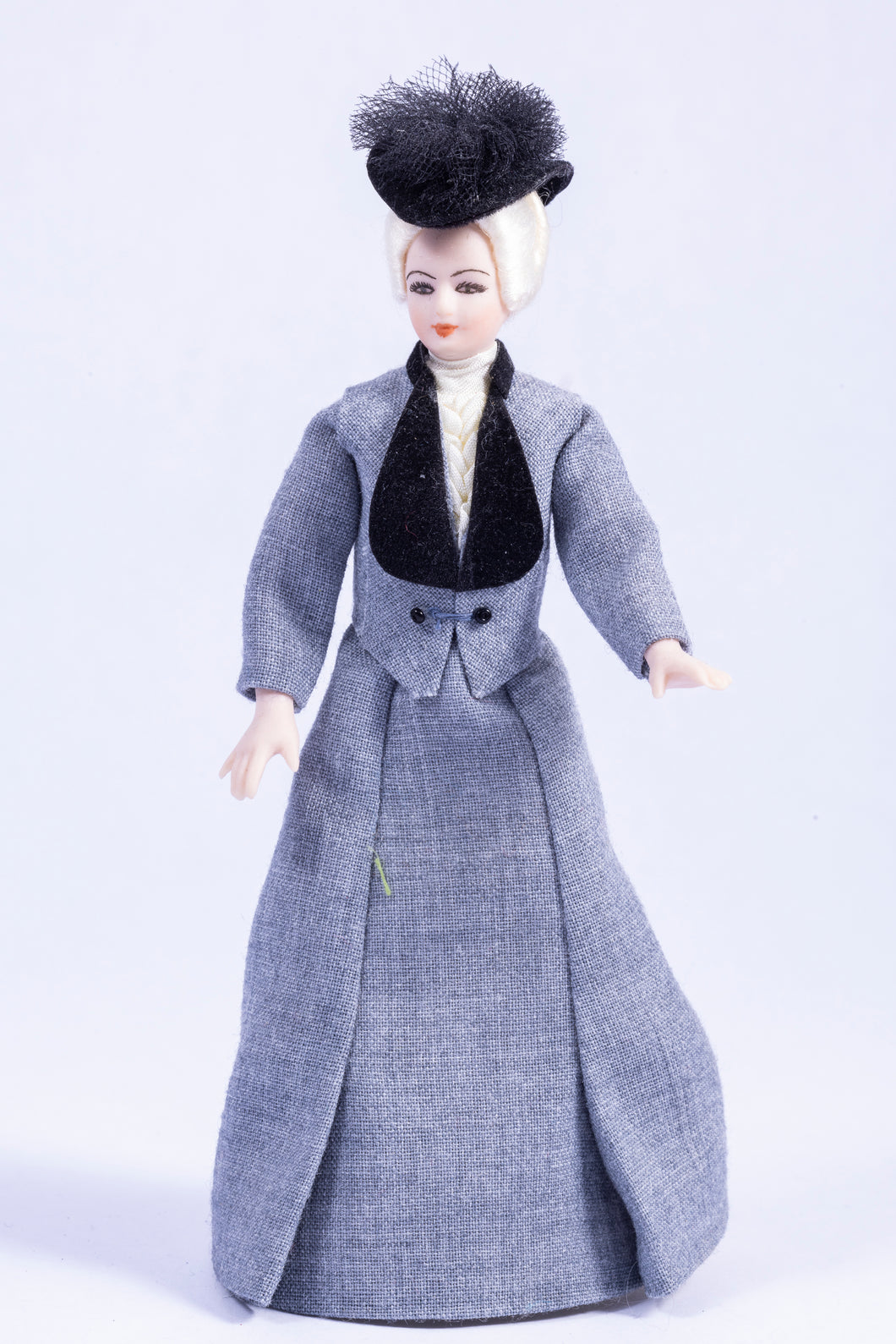 Handmade Porcelain Doll in Beautiful Suit with Hat - Victorian Era