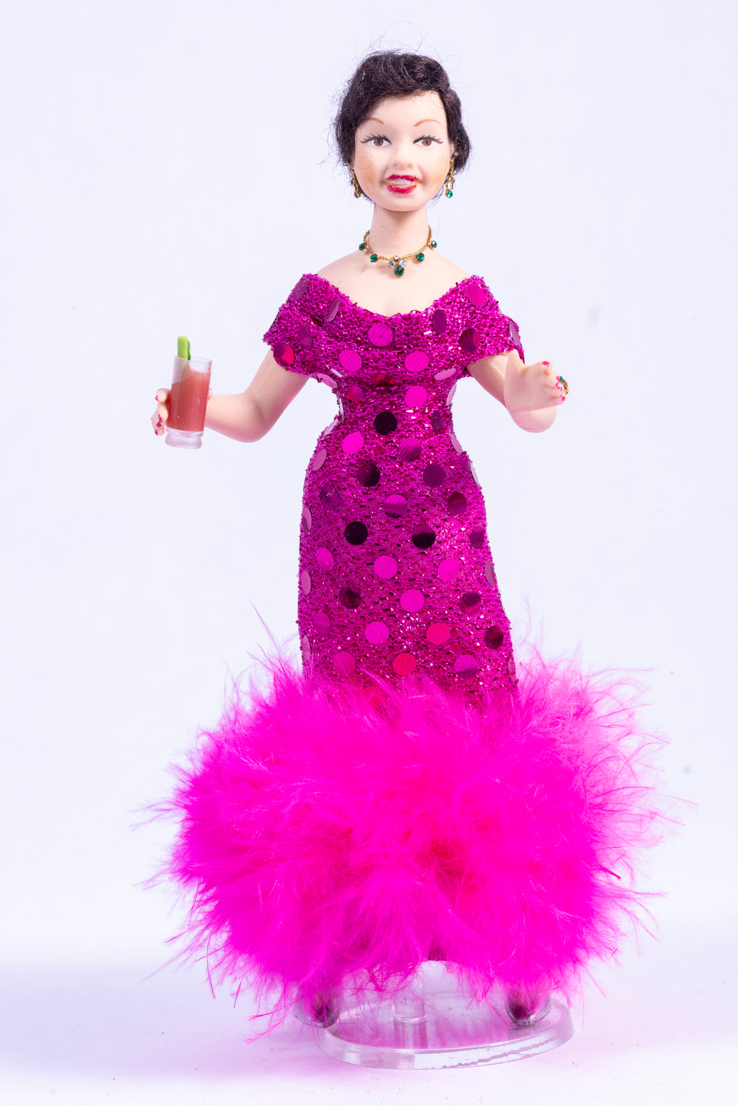 Terrific 1930's Dressed Porcelain Doll - Pink Fuschia Dress with IGMA Lynn O'Shaughnessy Jewelry