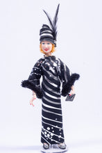 Load image into Gallery viewer, Handmade Porcelain Doll Dressed in 1930&#39;s Black &amp; Silver

