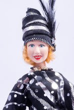 Load image into Gallery viewer, Handmade Porcelain Doll Dressed in 1930&#39;s Black &amp; Silver
