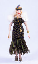 Load image into Gallery viewer, Handmade Porcelain Doll Dressed in 1920&#39;s - 1930&#39;s Black &amp; Gold Dress
