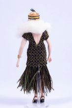Load image into Gallery viewer, Handmade Porcelain Doll Dressed in 1920&#39;s - 1930&#39;s Black &amp; Gold Dress
