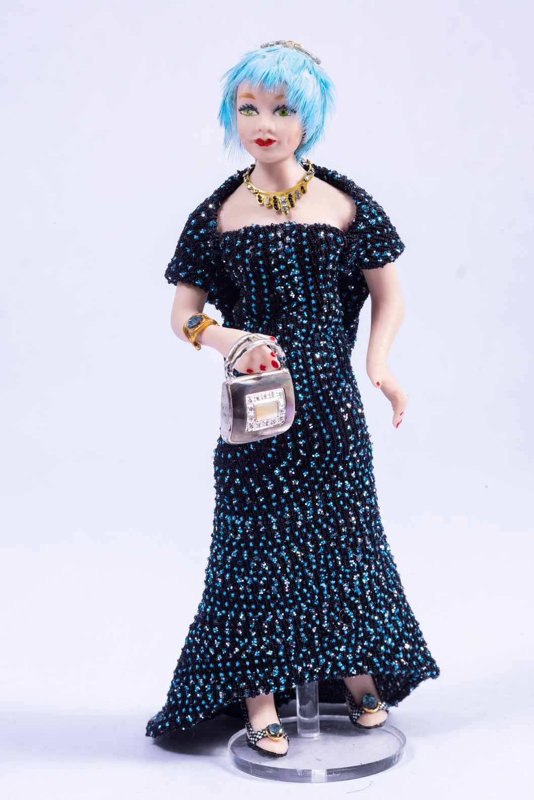 1920's - 30's Wonderful Blue Hair Porcelain Doll