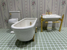 Load image into Gallery viewer, 3pc White &amp; Gold Porcelain Bath Set
