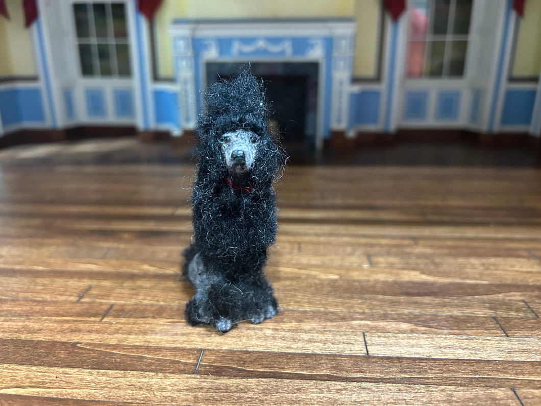 Artisan Made Black Poodle Dog Sitting Down