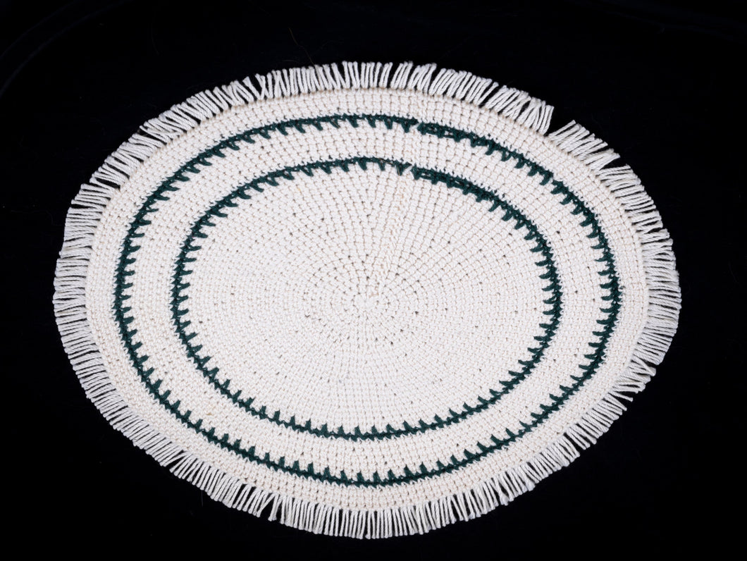 Wonderful Handmade Round Braided Rug with Blue Band & Fringe