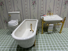 Load image into Gallery viewer, 3pc White &amp; Gold Porcelain Bath Set
